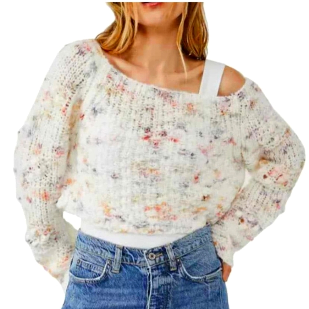 'FREE PEOPLE' SUNSET CLOUD CROPPED PETAL SLEEVE SWEATER NEW